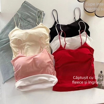 Set termic pentru femei, toamnă‑iarnă: top camisola cu căptușeală din fleece, croială strânsă, cupe încorporate, cu glugă, poate fi purtat ca îmbrăcăminte de exterior