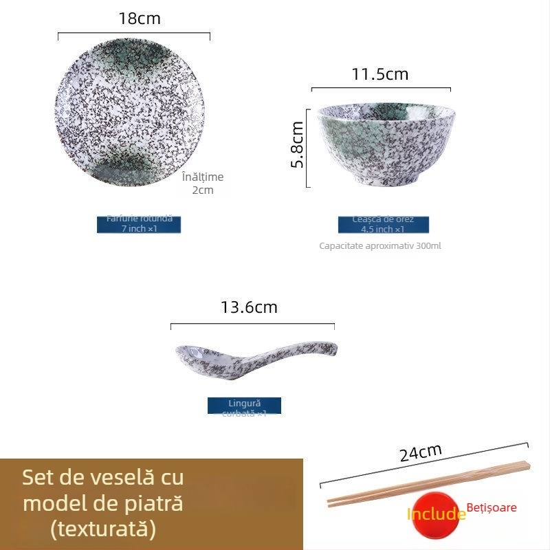 Set japonez de veselă ceramică, stil retro, pentru gătit și servire, set de trei piese (Material: Alte; Stil: Simplitate modernă; Potrivit ca cadou: Alte)