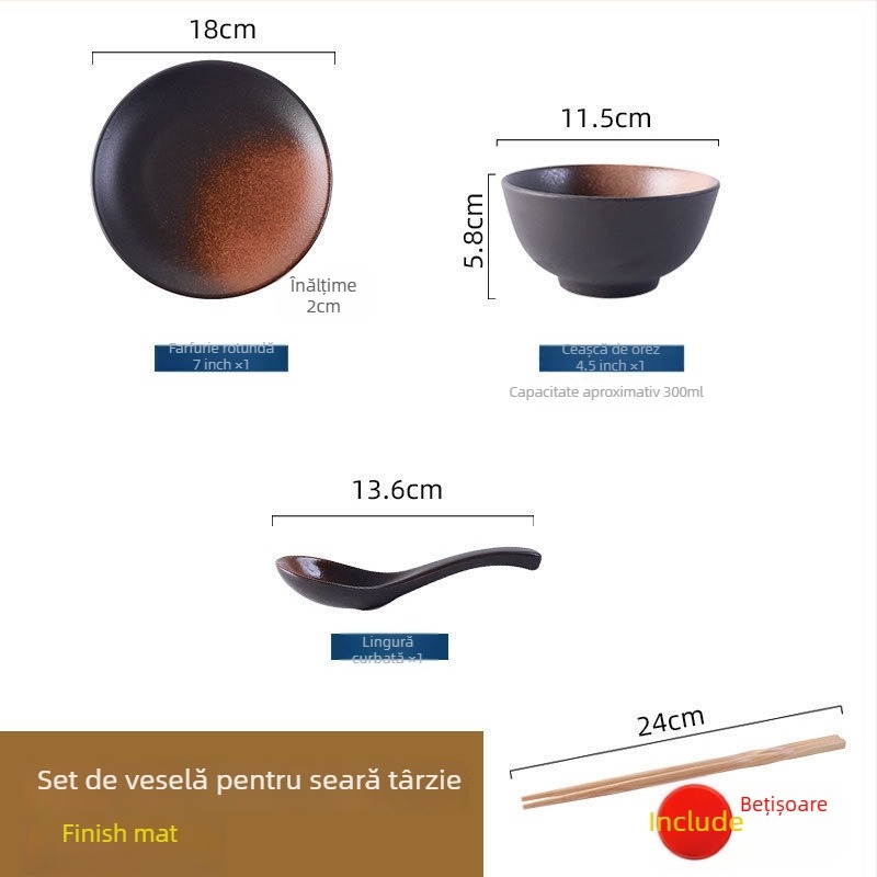 Set japonez de veselă ceramică, stil retro, pentru gătit și servire, set de trei piese (Material: Alte; Stil: Simplitate modernă; Potrivit ca cadou: Alte)