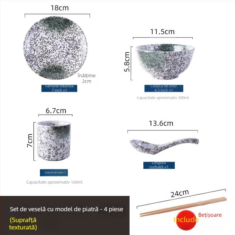 Set japonez de veselă ceramică, stil retro, pentru gătit și servire, set de trei piese (Material: Alte; Stil: Simplitate modernă; Potrivit ca cadou: Alte)