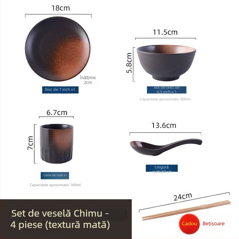 Set japonez de veselă ceramică, stil retro, pentru gătit și servire, set de trei piese (Material: Alte; Stil: Simplitate modernă; Potrivit ca cadou: Alte)