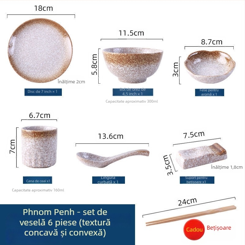 Set japonez de veselă ceramică, stil retro, pentru gătit și servire, set de trei piese (Material: Alte; Stil: Simplitate modernă; Potrivit ca cadou: Alte)