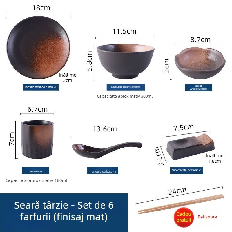 Set japonez de veselă ceramică, stil retro, pentru gătit și servire, set de trei piese (Material: Alte; Stil: Simplitate modernă; Potrivit ca cadou: Alte)