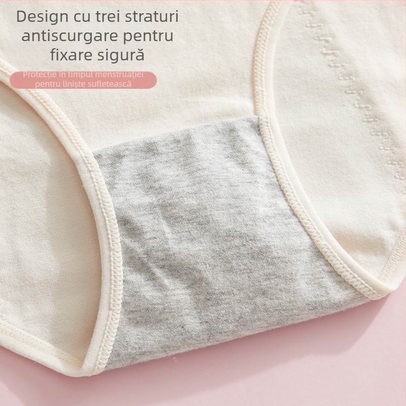 Chiloți pentru menstruație din bumbac, talie medie, anti-scurgeri