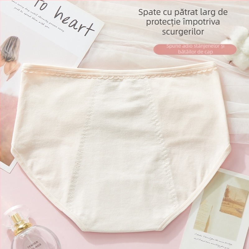 Chiloți pentru menstruație din bumbac, talie medie, anti-scurgeri