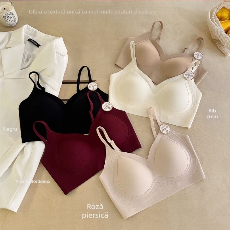 Sutien cu bretele fixe, cupa 3/4, cupa turnată subțire, design fără cusături, susținere superioară