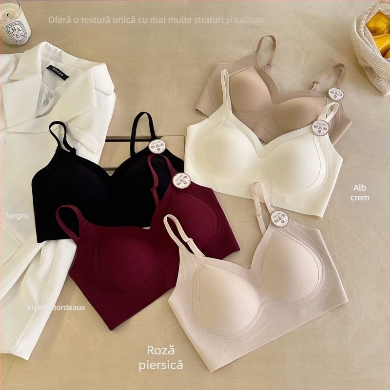 Sutien cu bretele fixe, cupa 3/4, cupa turnată subțire, design fără cusături, susținere superioară