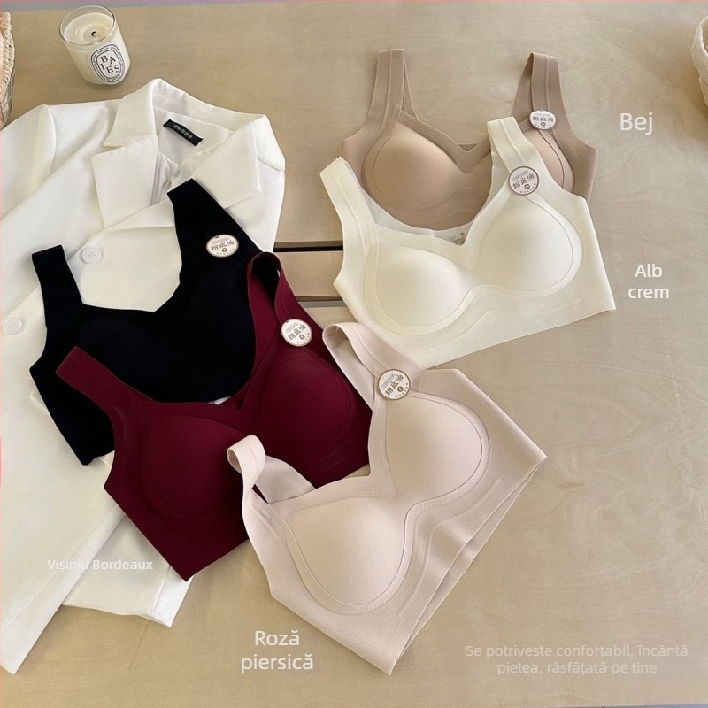 Sutien cu bretele fixe, cupa 3/4, cupa turnată subțire, design fără cusături, susținere superioară