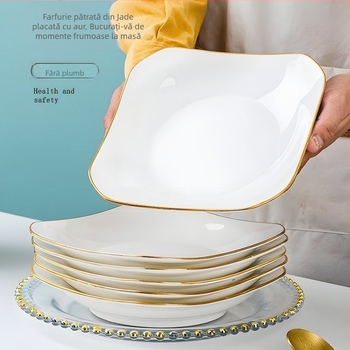 Farfurie pătrată din ceramică, Mega porcelain, modele variate, potrivită pentru microunde, stil modern minimalist