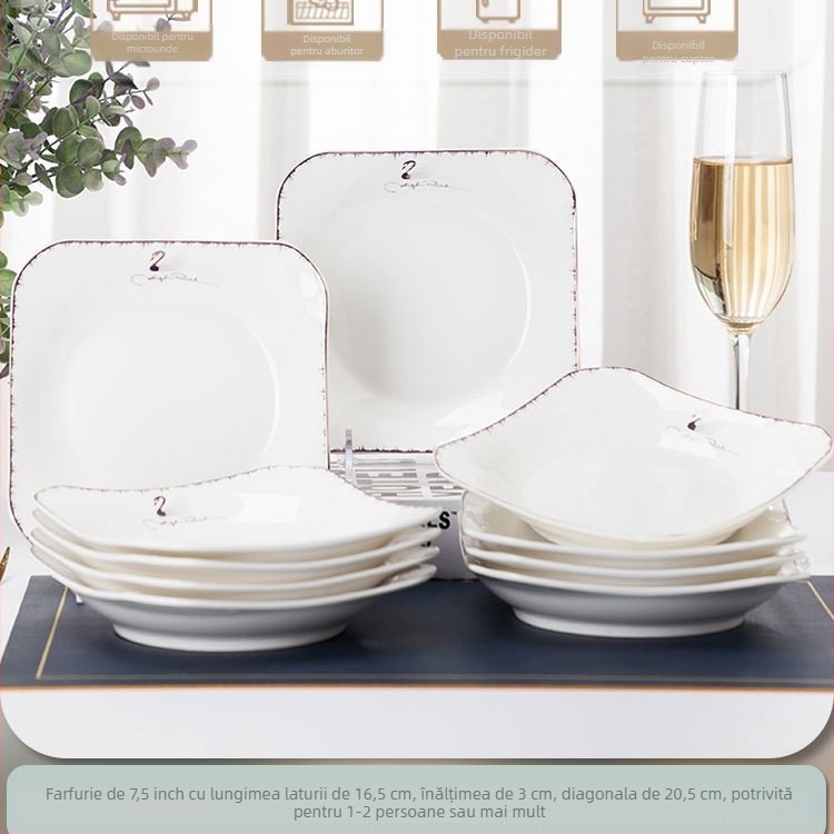 Farfurie pătrată din ceramică, Mega porcelain, modele variate, potrivită pentru microunde, stil modern minimalist