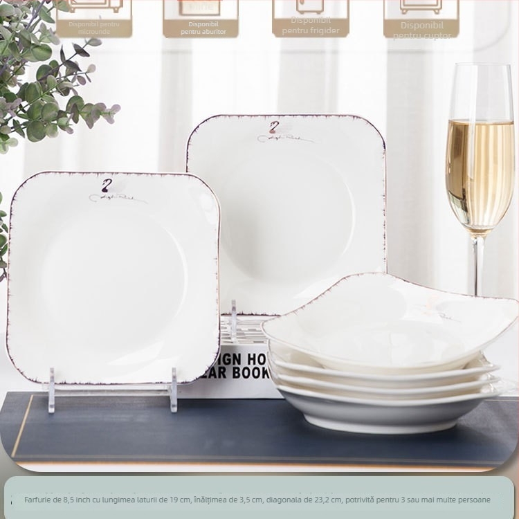 Farfurie pătrată din ceramică, Mega porcelain, modele variate, potrivită pentru microunde, stil modern minimalist