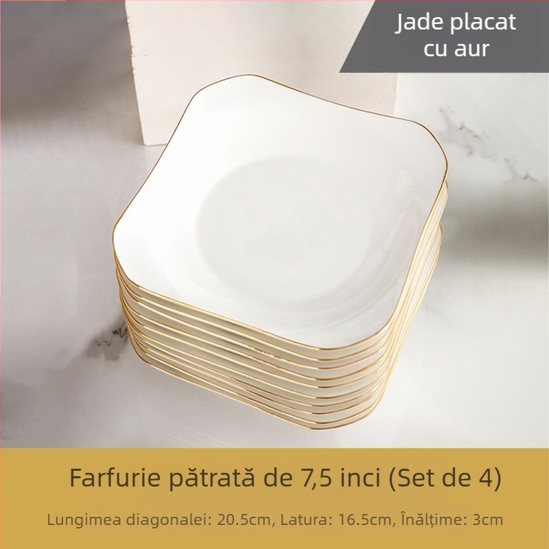 Farfurie pătrată din ceramică, Mega porcelain, modele variate, potrivită pentru microunde, stil modern minimalist