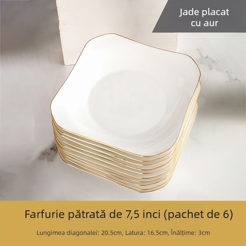 Farfurie pătrată din ceramică, Mega porcelain, modele variate, potrivită pentru microunde, stil modern minimalist