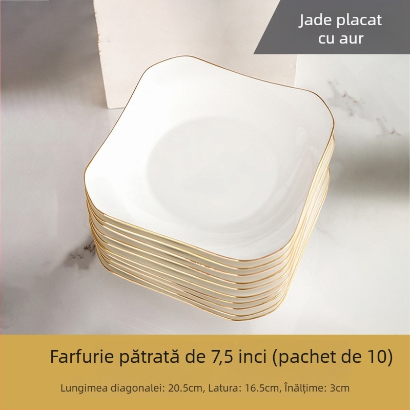 Farfurie pătrată din ceramică, Mega porcelain, modele variate, potrivită pentru microunde, stil modern minimalist