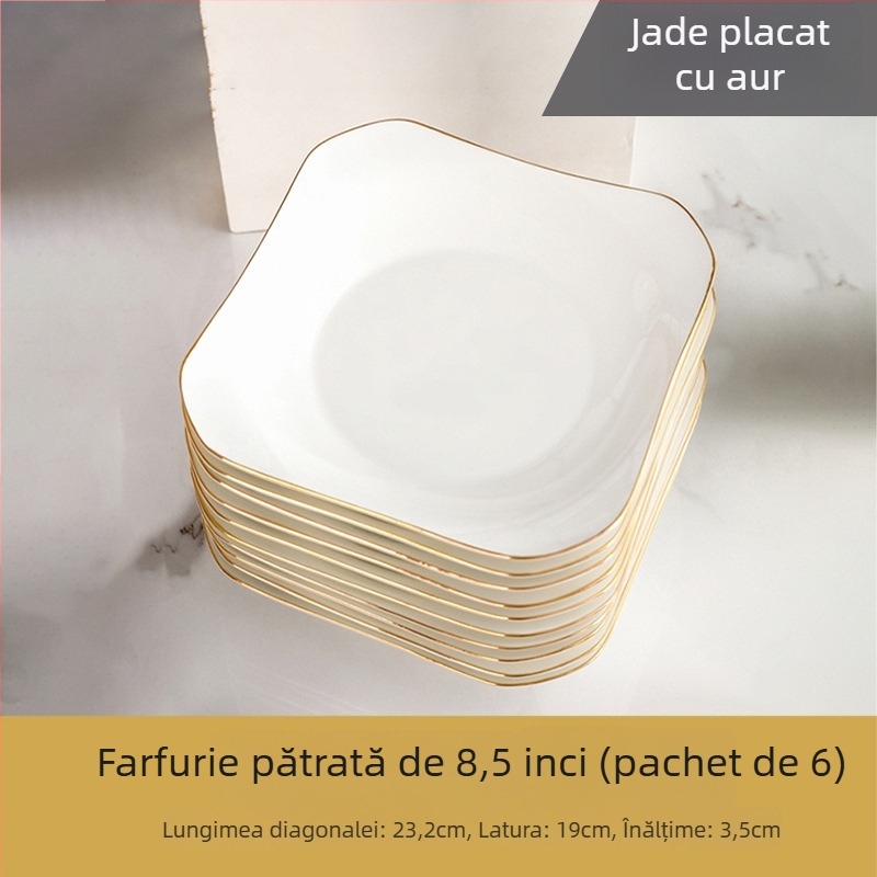 Farfurie pătrată din ceramică, Mega porcelain, modele variate, potrivită pentru microunde, stil modern minimalist