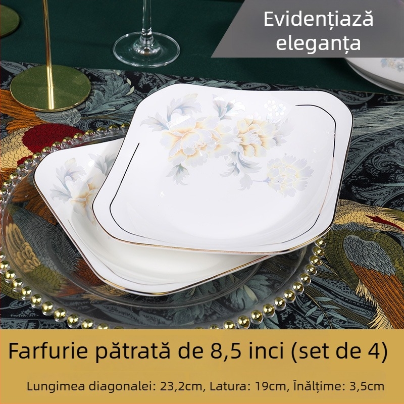 Farfurie pătrată din ceramică, Mega porcelain, modele variate, potrivită pentru microunde, stil modern minimalist