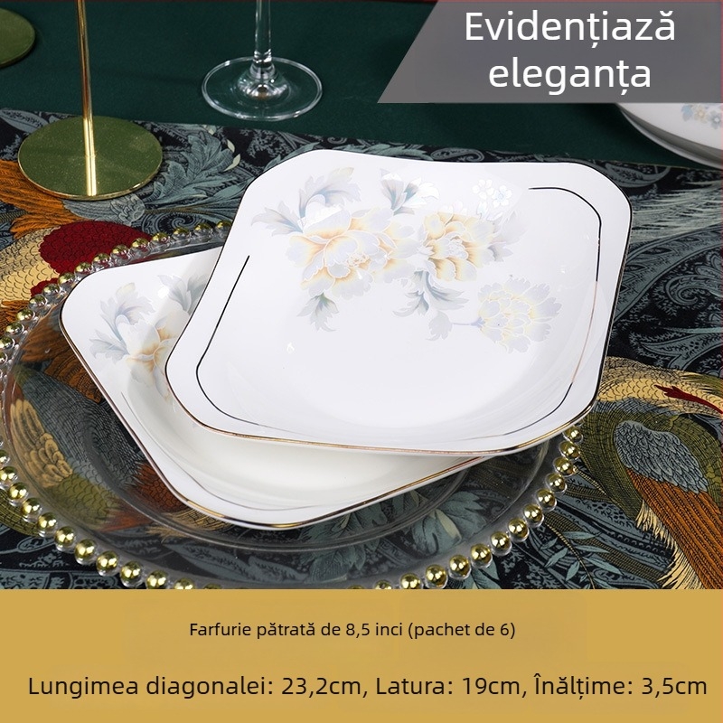 Farfurie pătrată din ceramică, Mega porcelain, modele variate, potrivită pentru microunde, stil modern minimalist