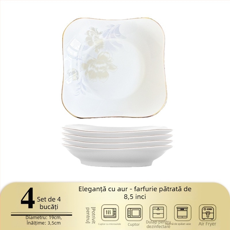 Farfurie pătrată din ceramică, Mega porcelain, modele variate, potrivită pentru microunde, stil modern minimalist