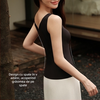 Vesta termică pentru femei — decolteu în V, material nylon, strat unic, 181–200 g/m²; poate fi purtată ca strat de bază sau ca strat exterior; menține căldura și oferă protecție spatelui.