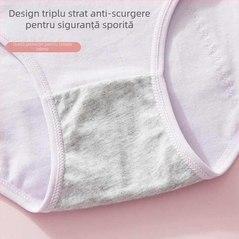 Chiloți menstrual anti scurgeri, talie medie, material principal din bumbac 95%, căptușeală intimă 100% bumbac, model cartoon