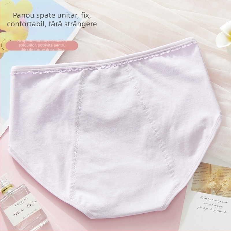 Chiloți menstrual anti scurgeri, talie medie, material principal din bumbac 95%, căptușeală intimă 100% bumbac, model cartoon