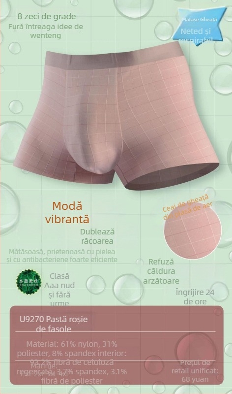 Boxer bărbătește din Ice Silk – respirabil, design waffle, talie medie, țesătură nylon cu căptușeală modal