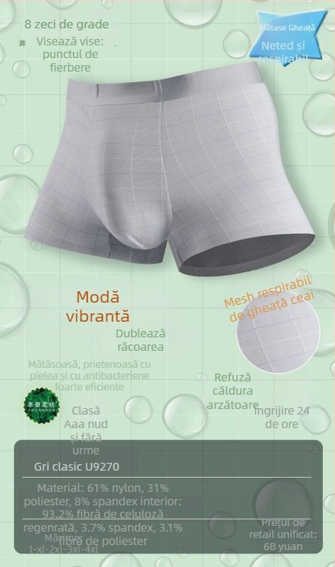 Boxer bărbătește din Ice Silk – respirabil, design waffle, talie medie, țesătură nylon cu căptușeală modal