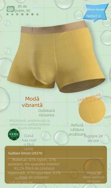 Boxer bărbătește din Ice Silk – respirabil, design waffle, talie medie, țesătură nylon cu căptușeală modal