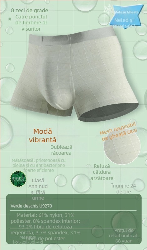 Boxer bărbătește din Ice Silk – respirabil, design waffle, talie medie, țesătură nylon cu căptușeală modal