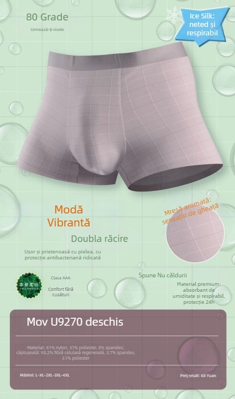 Boxer bărbătește din Ice Silk – respirabil, design waffle, talie medie, țesătură nylon cu căptușeală modal