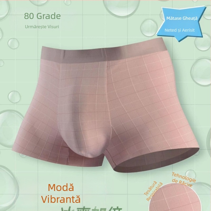 Boxer bărbătește din Ice Silk – respirabil, design waffle, talie medie, țesătură nylon cu căptușeală modal