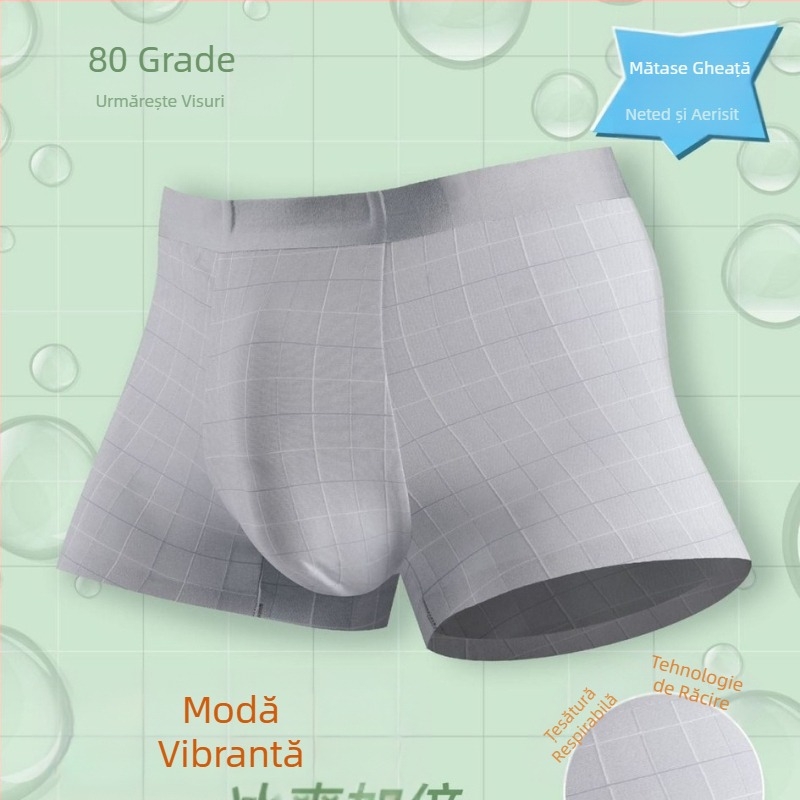 Boxer bărbătește din Ice Silk – respirabil, design waffle, talie medie, țesătură nylon cu căptușeală modal