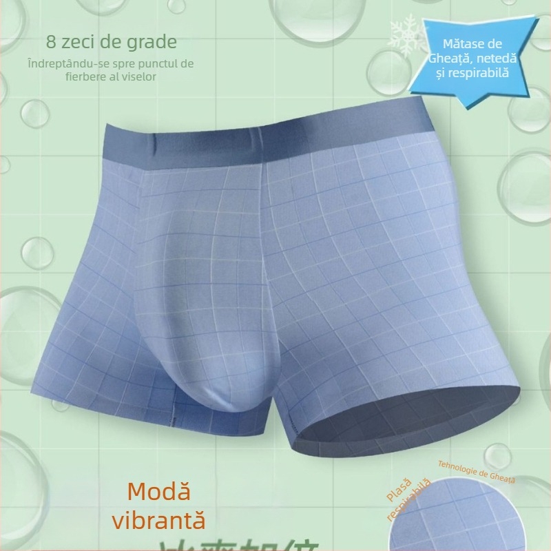 Boxer bărbătește din Ice Silk – respirabil, design waffle, talie medie, țesătură nylon cu căptușeală modal