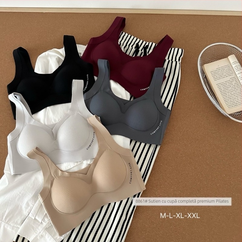 Sutien fără sârmă, fără cusături, în stil vestă, cupe fixe, 3/4 modelate, material nylon