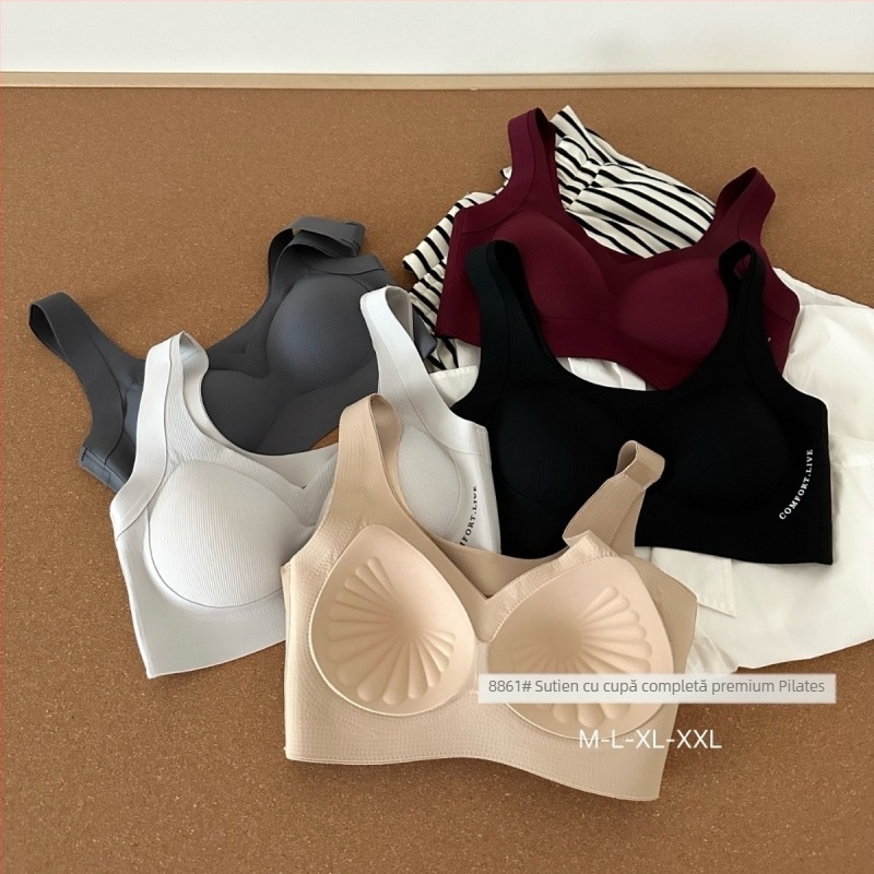 Sutien fără sârmă, fără cusături, în stil vestă, cupe fixe, 3/4 modelate, material nylon