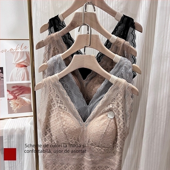 Vestă termică pentru femei, cu sutien încorporat și pernuțe pentru sân, căptușită cu fleece, țesătură cationică, dantelă, dublu strat