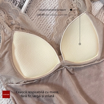 Vestă termică pentru femei, cu sutien încorporat și pernuțe pentru sân, căptușită cu fleece, țesătură cationică, dantelă, dublu strat