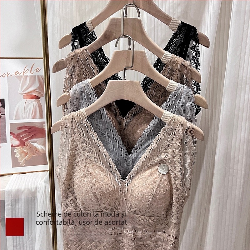 Vestă termică pentru femei, cu sutien încorporat și pernuțe pentru sân, căptușită cu fleece, țesătură cationică, dantelă, dublu strat