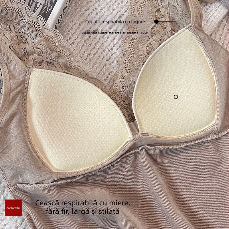 Vestă termică pentru femei, cu sutien încorporat și pernuțe pentru sân, căptușită cu fleece, țesătură cationică, dantelă, dublu strat