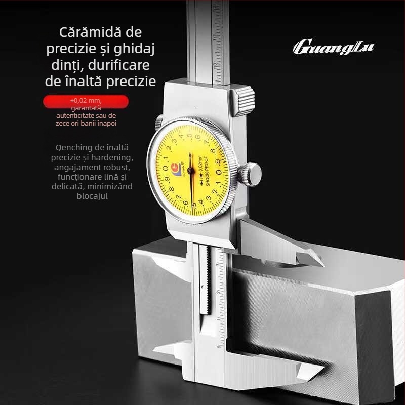 Caliper cu cadran, tip închis, interval dublu 0-150 mm (0,02 mm) și 0-200 mm (0,01 mm)