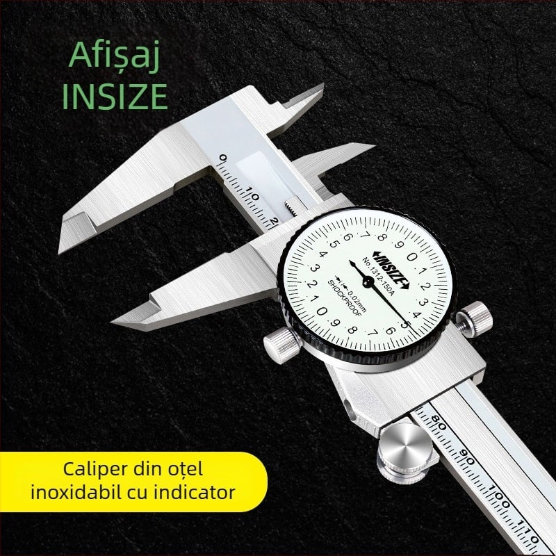Insize ștanjen din oțel inoxidabil cu ceas, vernier rezistent la șocuri