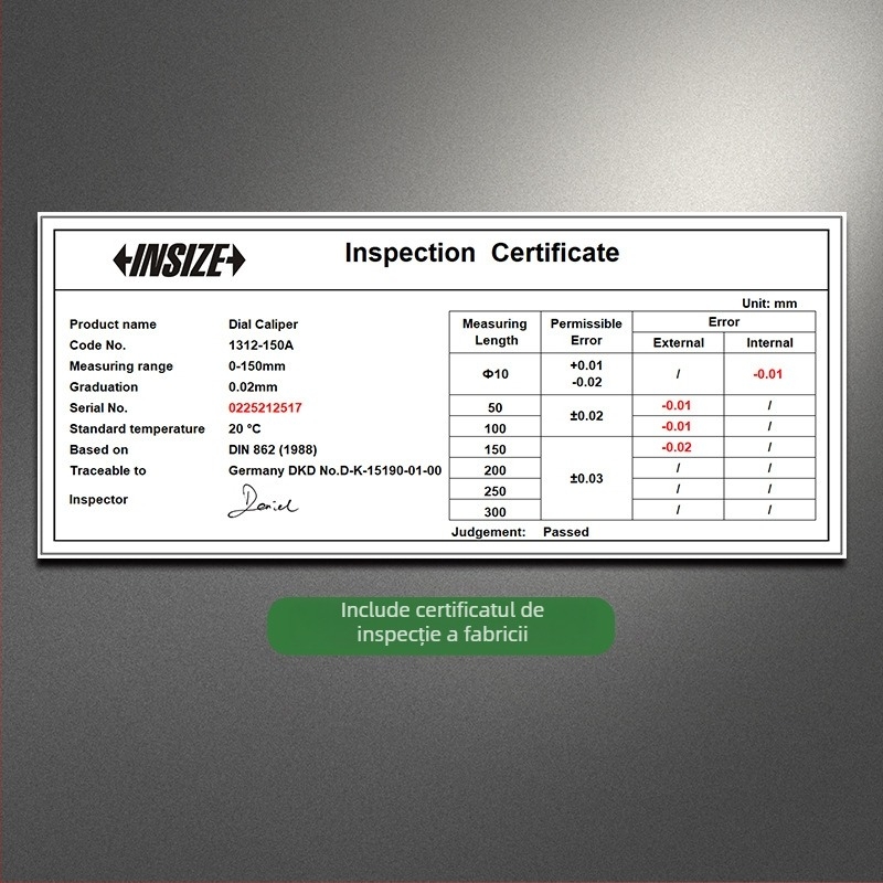 Insize ștanjen din oțel inoxidabil cu ceas, vernier rezistent la șocuri