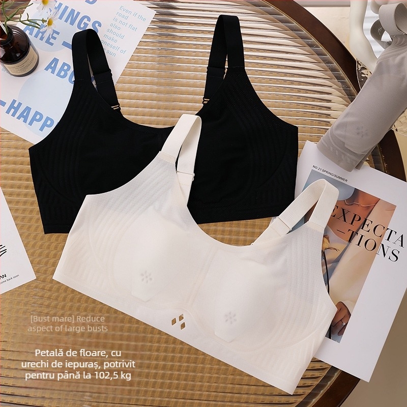 Sutien din ice silk cupe în formă de urechi de iepure, cupe subțiri modelate, bretele fixe dublu, închidere pe spate cu patru rânduri de cârlige, discret și respirabil