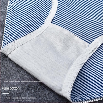 Lenjerie menstruală pentru femei, model dungat, talie medie, respirabilă, anti-scurgeri, material din bumbac