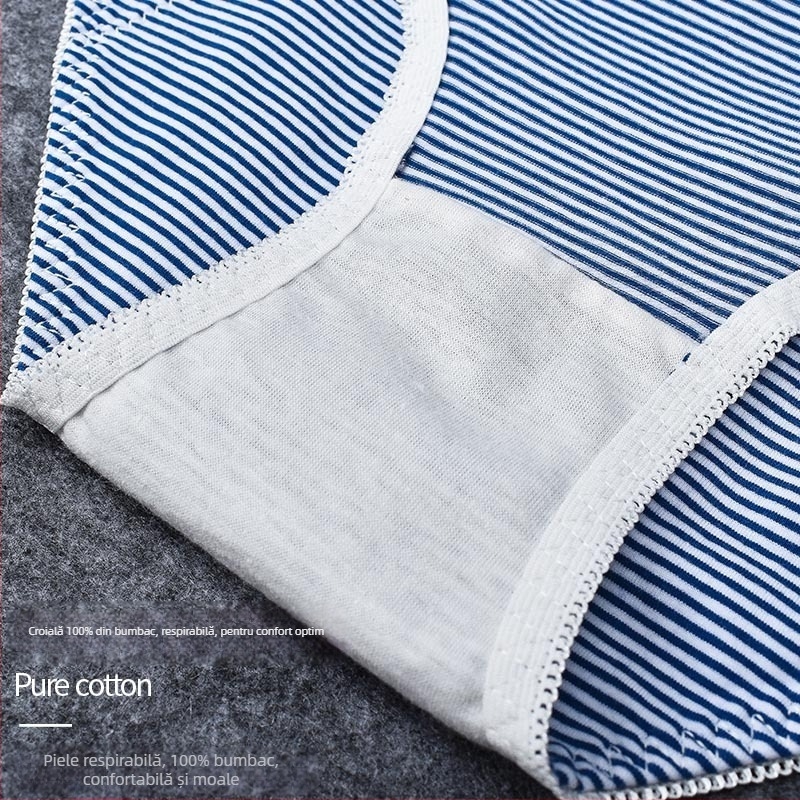 Lenjerie menstruală pentru femei, model dungat, talie medie, respirabilă, anti-scurgeri, material din bumbac