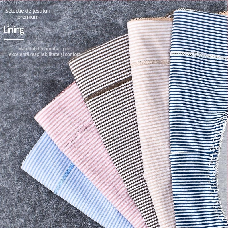 Lenjerie menstruală pentru femei, model dungat, talie medie, respirabilă, anti-scurgeri, material din bumbac