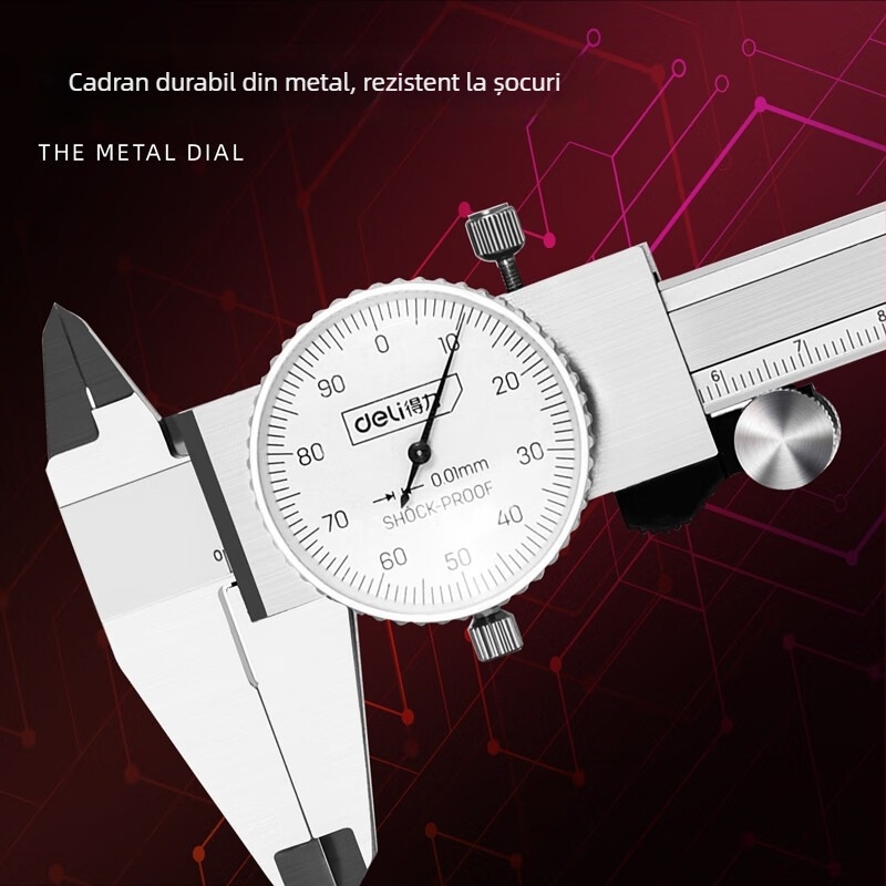 Deli caliper din oțel inoxidabil cu afișaj dial și vernier