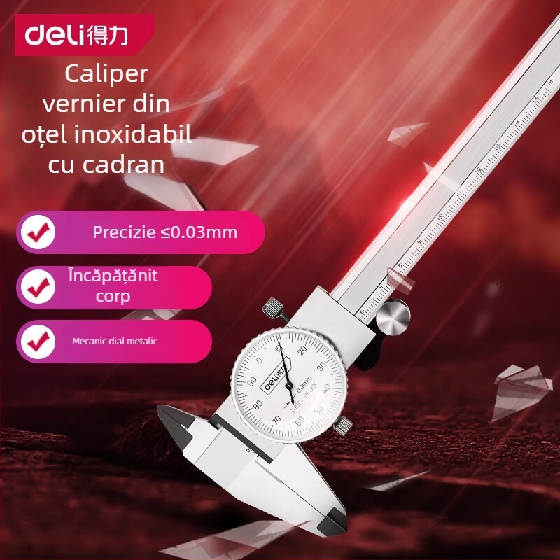 Deli caliper din oțel inoxidabil cu afișaj dial și vernier