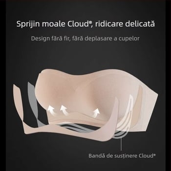 Sutien fără bretele, model subțire de vară; cupe 3/4, forme subțiri, fără cusături, anti-derapare, invizibil sub haine