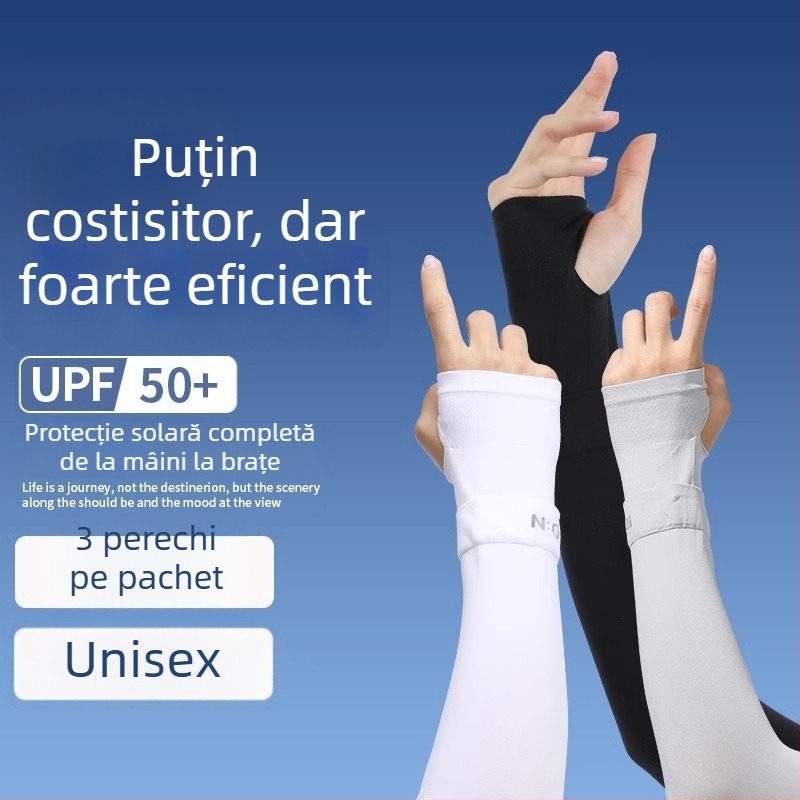 Manșete unisex cu protecție UV, din mătase de gheață, pentru ciclism, ușoare (conținut 70–80% din țesătura principală, ≤18 g)